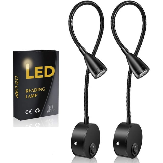 Lampe de Lecture à DEL, Lampe de Chevet à Rotation 360°, Lampe de Lit Couleur Blanc Chaud, Support Mural avec Interrupteur et Cordon d'Alimentation, Longueur Col de Cygne : 38 cm 200 Lm/3000 K/3 W/110-240 V CA