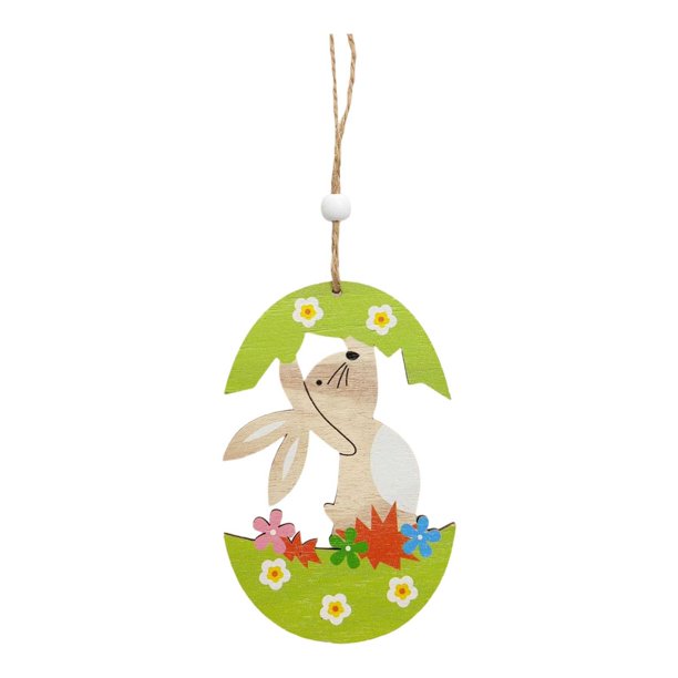 Colgante festivo de Pascua con forma de corazón y conejo de madera