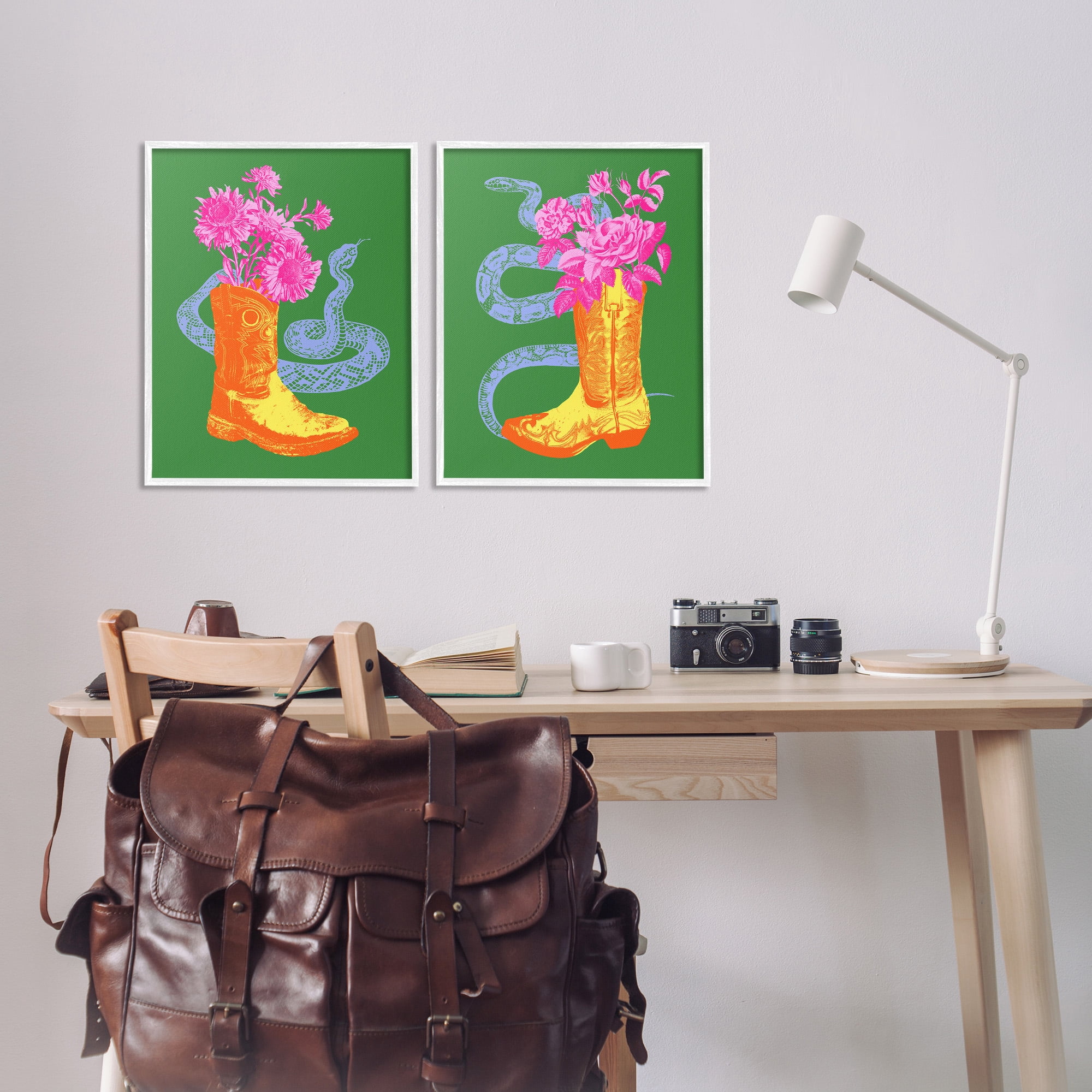 Stupell Industries Cowgirl Bouquets & Snakes Botanical & Floral Painting White Framed Art Print Wall Art, 16 x 20, Set of 2