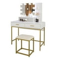 thumbnail image 3 of Ktaxon Vanity Table Set with 3 Color Lighted Mirror & Stool, Makeup Vanity Dressing Table, 2 Drawers and Storage Shelves for Bedroom, Gold Vanity Desk for Women (White), 3 of 11