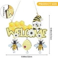 thumbnail image 3 of Bee Wood Hanging Welcome Sign Front Door Decor Yellow Welcome Sign Rustic Outdoor Ornaments with Jute Rope Iron Bell for Farmhouse Porch Garden Decoration Housewarming Gift 8.7 x 8.5inch, 3 of 6