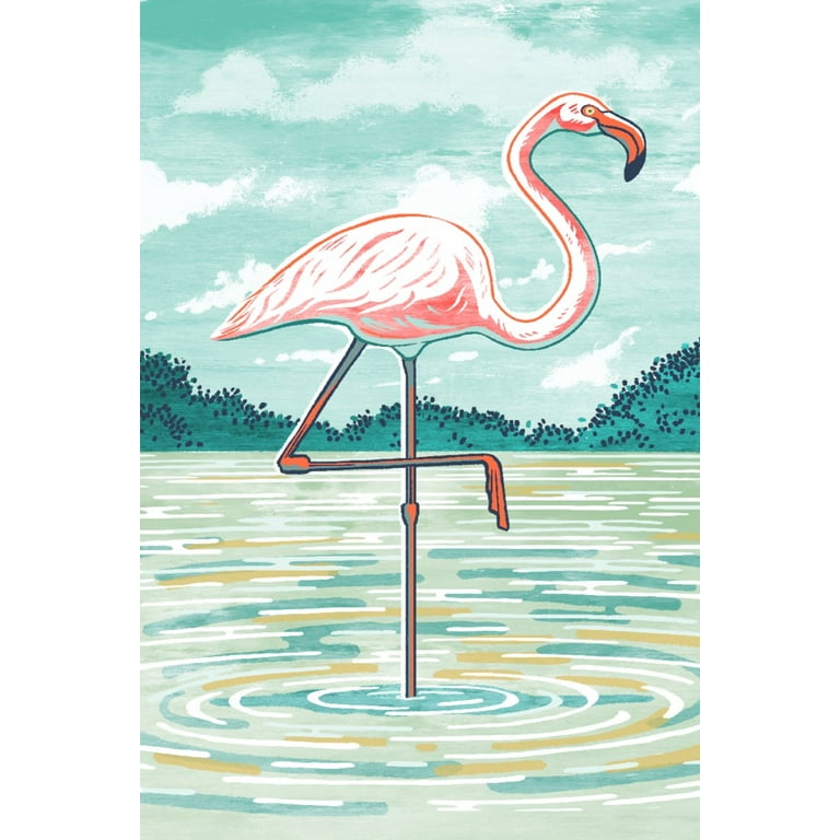 Flamingo Print - Vintage Style - Bird Wall Art - Sage Green