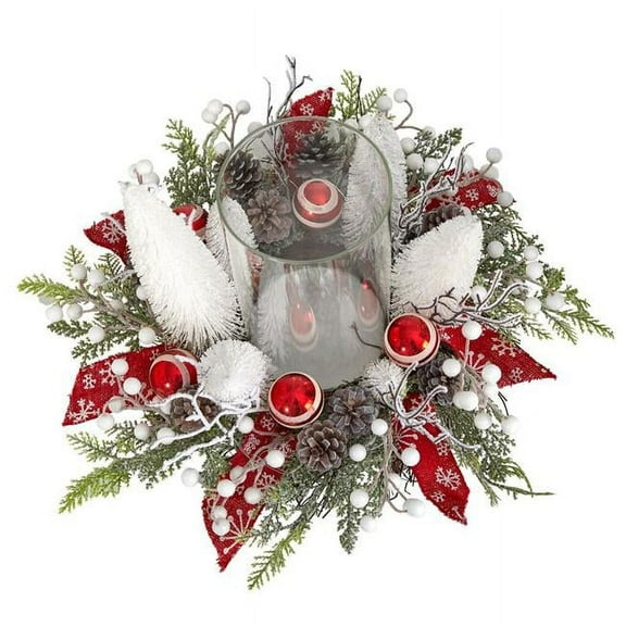 15 in. Holiday Lighted Forest Candle Holder Table Christmas Artificial Arrangement