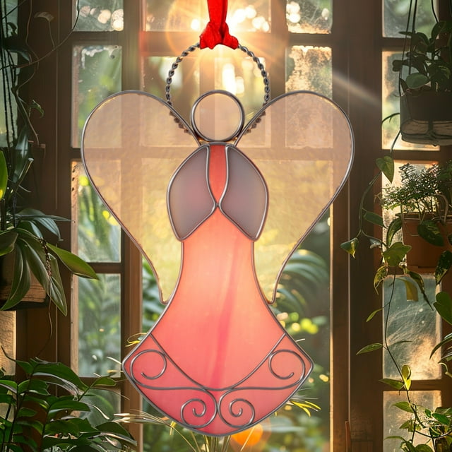 Vidriera KUNDGLA Pink Angel Suncatcher de 9 x 11 cm