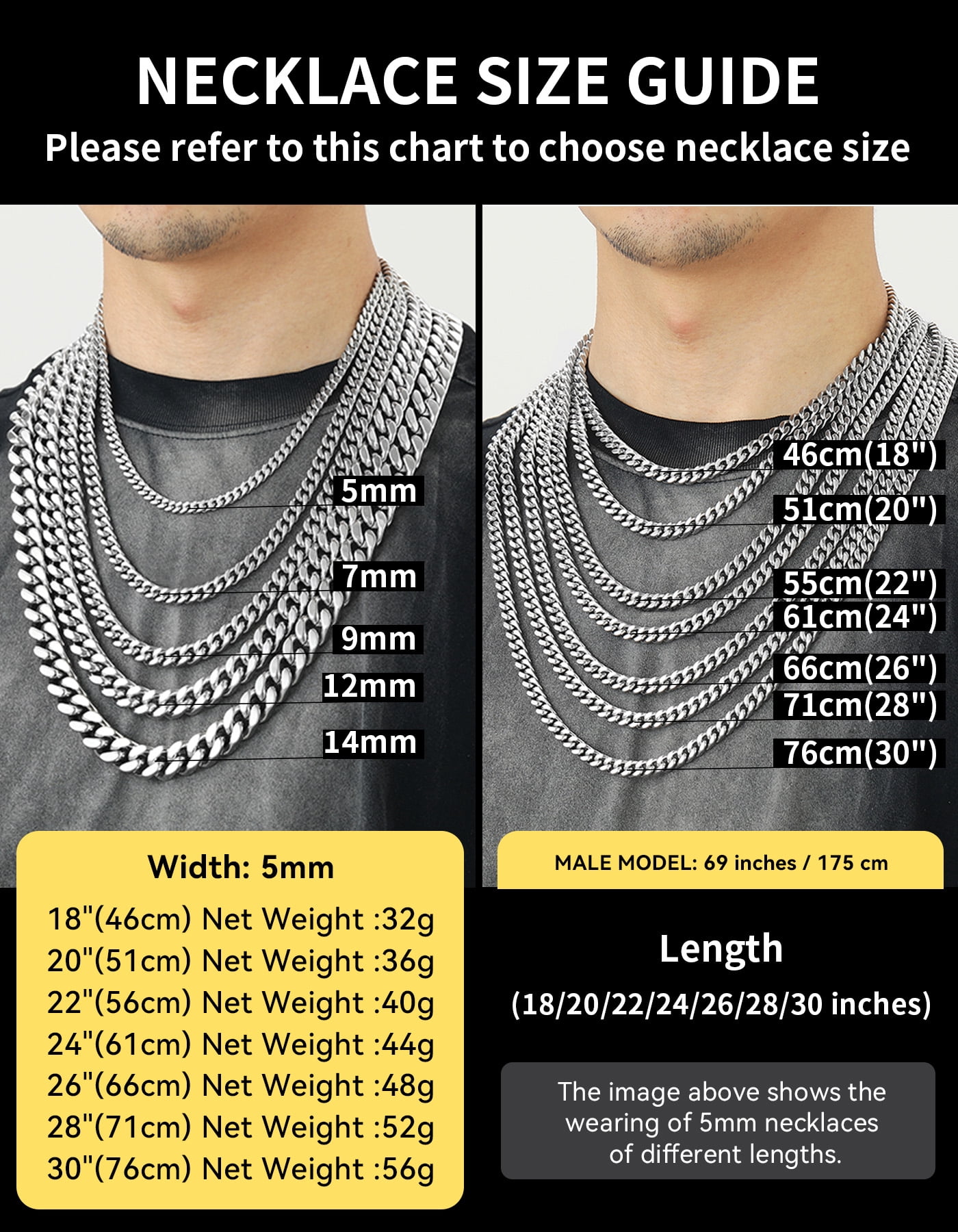 ChainsHouse Mens Silver Necklaces Stainless Steel Miami Cuban Link Chain Necklace for Men 5mm Chains Jewelry Gift for Him Boyfriend Husband Father Son, 22"