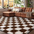 thumbnail image 2 of Jakolive Cream white coffee Plaid Rug (5x7ft)， Large Fluffy Checkered Area Rug, Anti-Slip for Bedroom, Living Room, Girls’ Room, Nursery & Dorm, Soft Indoor Floor Covering, 2 of 8