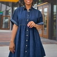 thumbnail image 2 of AURA Plus Size Washed Denim Tutu Dress Short Sleeve Collared Midi Summer Sweet Style, 2 of 6