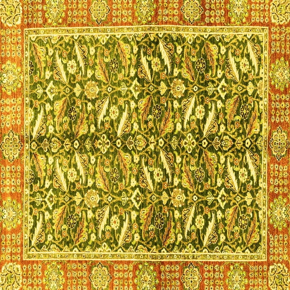 Ahgly Company Indoor Square Oriental Yellow Traditional Area Rugs, 8' Square