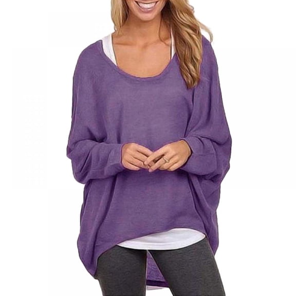 Women Oversized Loose Sweater Autumn Long Batwing Sleeve Top Pullover Jumper Blouse Casual High-low O Neck Tunic Shirt