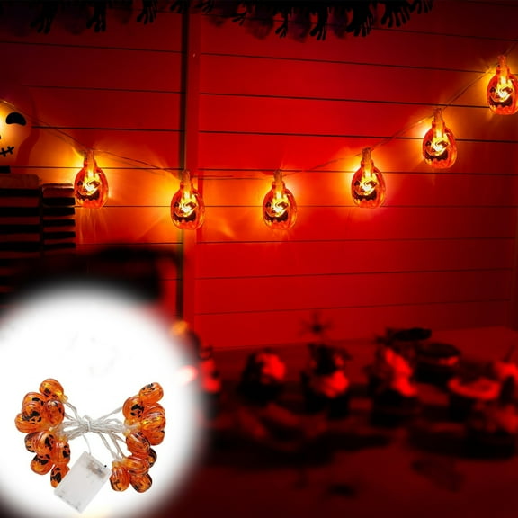 Teissuly Pumpkin Halloween Lights 118 In 20 LED Pumpkin String Lights Battery Powered Halloween Orange Lights Halloween Party Lighting Decorations Backyard Fence
