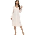 thumbnail image 2 of Women's Nightgown Super Soft Modal Sleepwear Nightshirt Long Sleeve Nightdress comes with Chest Pads Solid Color Pajamas Dress Loungewear,Beige S-2XL, 2 of 9