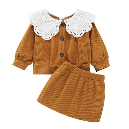 

Darzheoy Toddler Baby Girls Long-sleeved Sweet Lace Woolen Blouse And Corduroy Skirt Suit Clearance