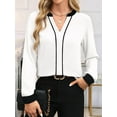 thumbnail image 2 of Womens Dressy V Neck Color Block Business Casual Blouses Long Sleeve Work Shirts Fall Trendy Clothes White S, 2 of 8