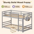 thumbnail image 4 of Twin Over Twin Kids Bunk Bed, UHOMEPRO Solid Wood Floor Bunk Bed for Kids Bedroom, High Safety Rail, Ladder, Heavy Duty Space-Saving Bunk Beds, Convertible into 2 Twin Beds, Grey, 4 of 8