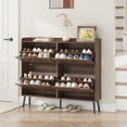 thumbnail image 4 of VEANERWOOD Rattan Shoe Storage Cabinet with 4 Flip Drawers 40 Pairs, Narrow Shoe Cabinet with Wooden Legs for Entryway, Living Room, 4 of 9