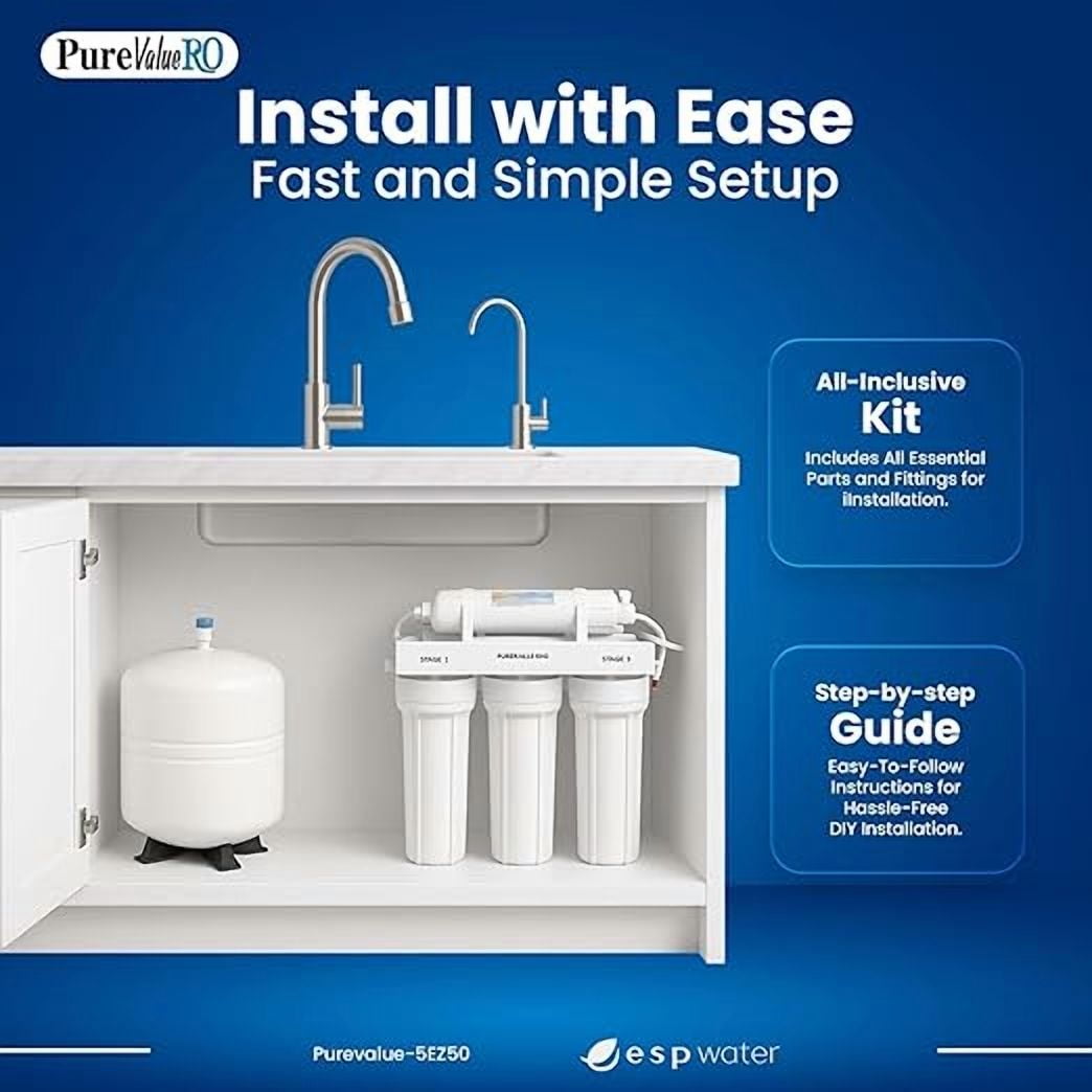 PureValue 5EZ50 Reverse Osmosis System - 5-Stage RO Water Filtration System for Under Sink Filter
