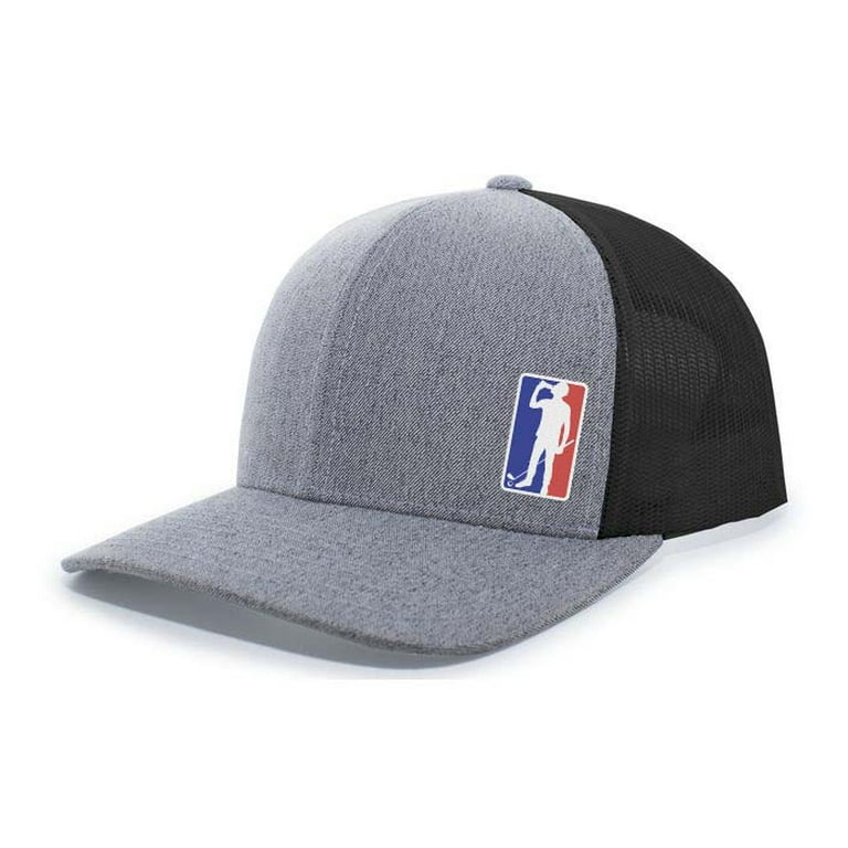 Men's Golfer Drinking Beer Baseball Logo Parody Amateur Golf Mesh Back Trucker Hat, Heather Grey/Black