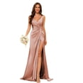 thumbnail image 3 of Vestidos de dama de honor con cuello en V y cintura fruncida de satén plisado vestido de fiesta formal YMS277, 3 of 5