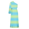 thumbnail image 5 of LOVZFMLL Robe d'Été pour Femme, Aguichant, à une Épaule, Imprimée, Ample, à Manches, Ourlet Fendu à Moitié, Vert, P, 5 of 5