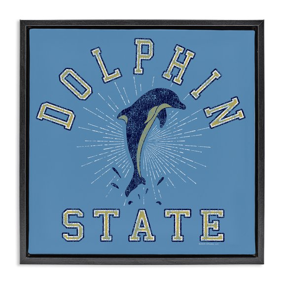 Stupell Industries Vintage Dolphin State Novelty & Humor Painting Black Floater Framed Canvas Art Print Wall Art, 18 x 18