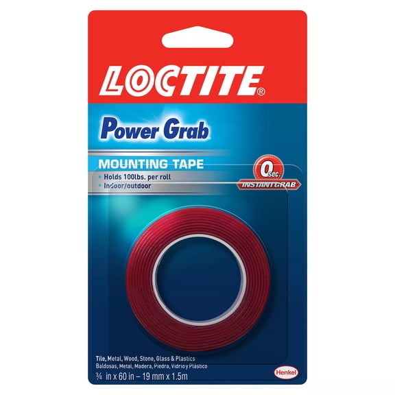 Loctite Power Grab Mounting Tape, 0.75 in x 60 in, Red 60 inches Roll