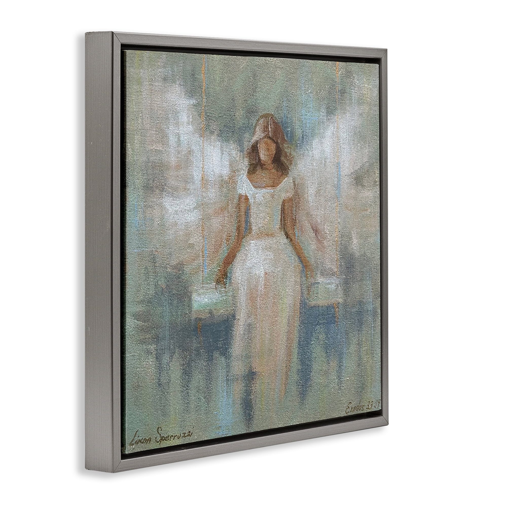 Stupell Industries Dreamlike Restful Angel Gray Framed Floater Canvas Wall Art, design by Linda Sperruzzi