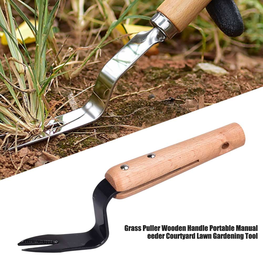 Hand Tool Forked Weeder Puller Patio Wood handle Garden Remove Weeds CB 