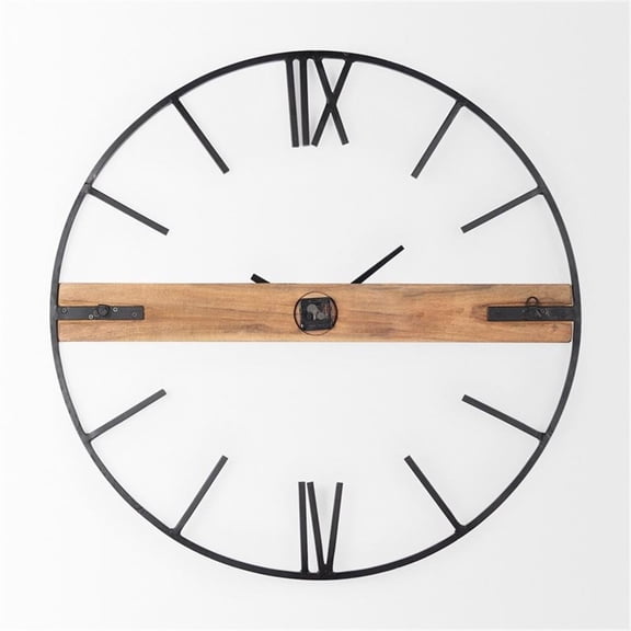 Pemberly Row 36" Round Oversize Black Industrial Wall Clock in Metal