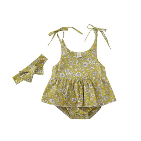 

Summer Savings Clearance! 2023 TUOBARR Dress for Girls Toddler Baby Girls One-Piece Strap Sleeveless Bodysuit Kids Floral Print Romper Green 80