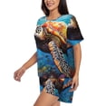 thumbnail image 2 of Lsque Colorful Underwater Sea Turtle Women's Short-Sleeved Pajama Set - 2 Piece Soft and Lightweight Sleepwear Set-Small, 2 of 9