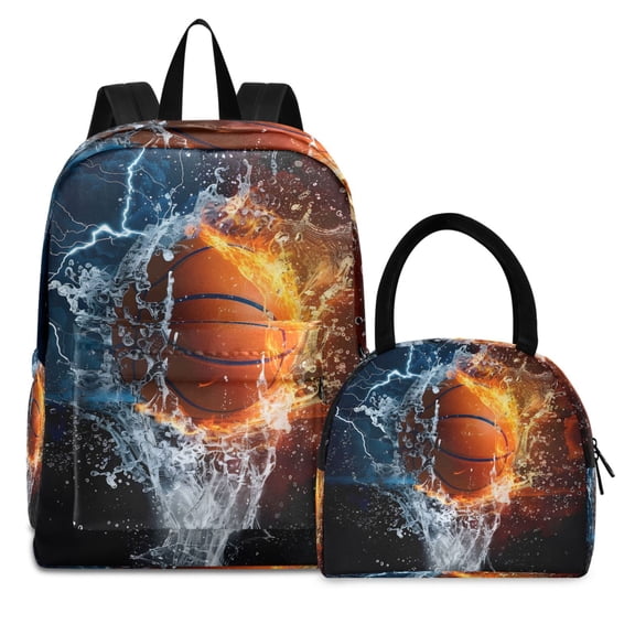 ALAZA Backpack Set Basketball with Fire Water Elementary School Bags Student BookBag with Lunch Bag