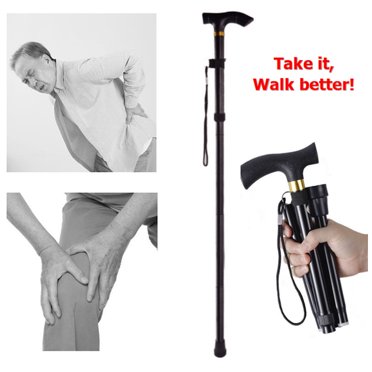 Adjustable Folding Walking Cane - Aluminum Collapsible Travel Hiking Stick With 5 Height Settings