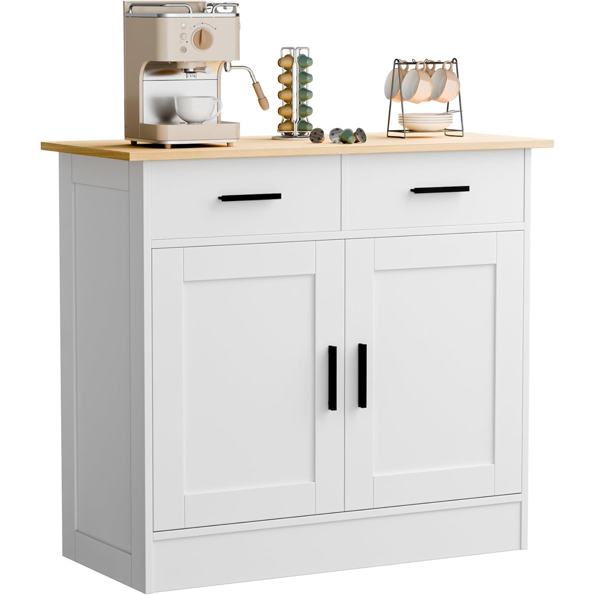 Buffet Cabinet with Storage - Buffets & Sideboards Kitchen Storage Cabinet Wood Console Table Coffee Bar Accent Cabinets for Living Room Dining Room Entryway Small 2 Doors & Drawers White 35.4 W