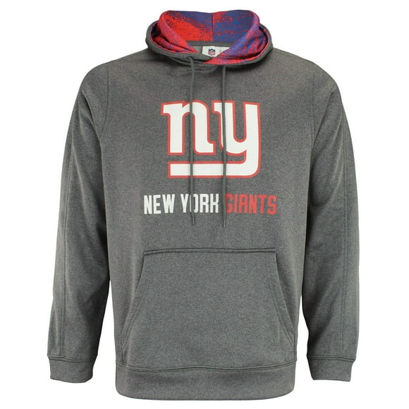 Zubaz NFL Mens Heather grey Fleece Hoodie With Static colored Hood, Pro Football Hoodie, New York giants, SMALL