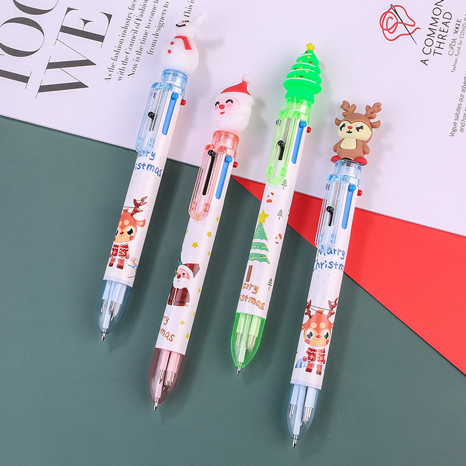 4pcs Random Christmas Cartoon Multi Color Pen Santa Claus Xmas Ballpoint  School Gift Stationery Merry Christmas Gifts Pen