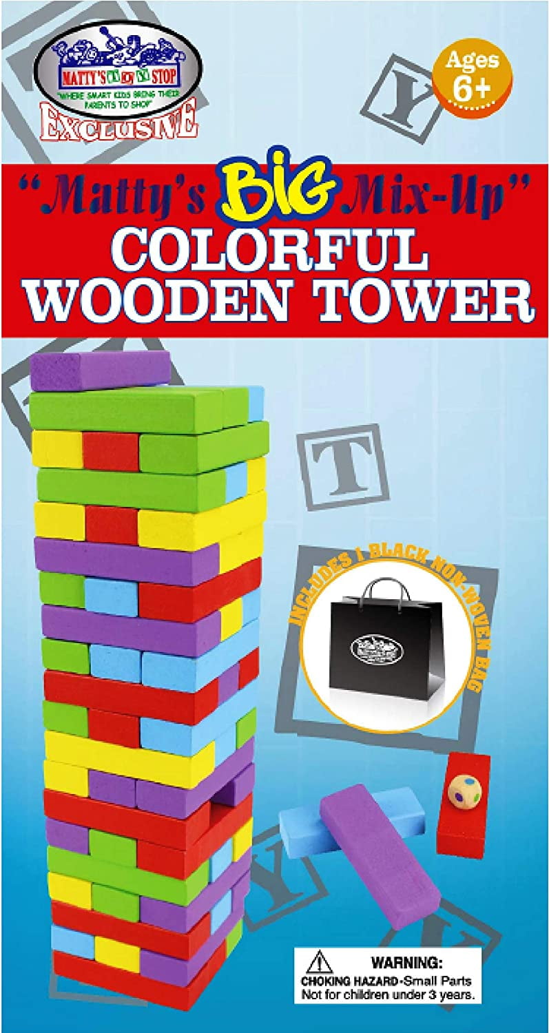 Matty's Toy Stop Wooden Tower Deluxe Stacking Game with Exclusive Storage  Bag