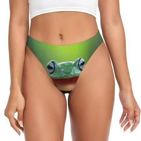 Qokaie Tree Frog Printed Women s Cotton Thong Underwear  Sexy Breathable Panties G-string-Medium