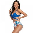 thumbnail image 3 of Women's Adjust Cross Strap High Waist Gathering Cup Swimsuit Suit Floral Bikini Top, 3 of 5