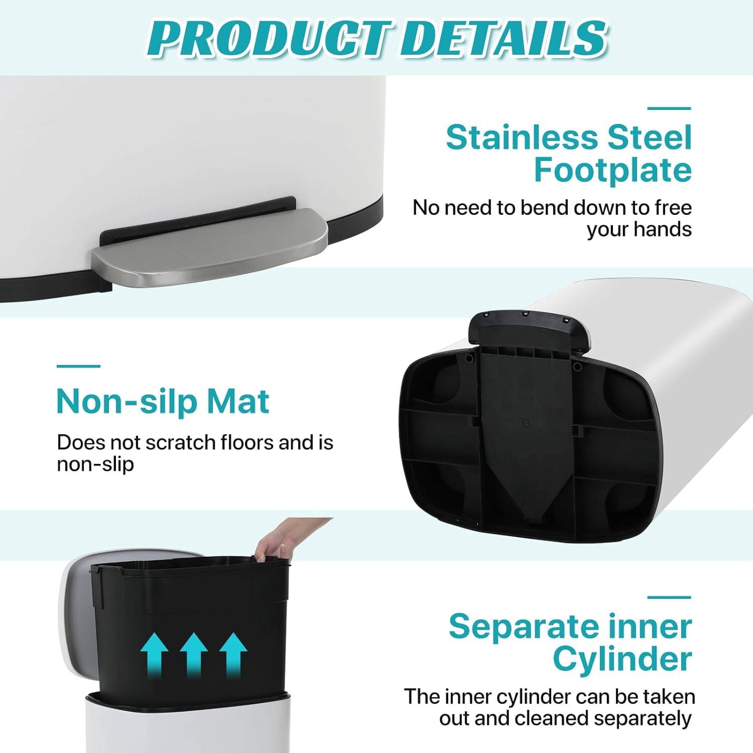 50L / 13 Gallon Step Trash Can, Fingerprint Proof Stainless Steel Kitchen Garbage Bin with Foot Pedal & Inner Bucket