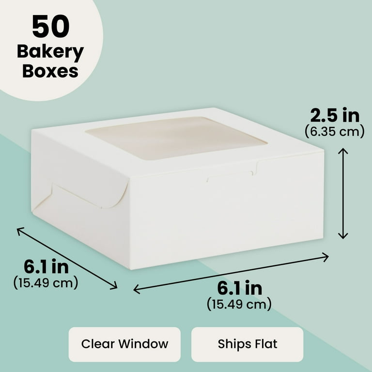 60-Pack White Bakery Boxes 4x4x2.5 Inches With Window - Pastry & Cookie Boxes For Baked Goods