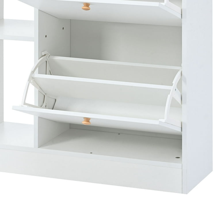 Modern Shoe Cabinet with 4 Flip Drawers, Multifunctional 2-Tier