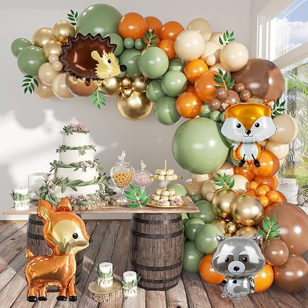 One Happy Camper Balloon Arch Kit 143pcs - Burnt Orange & Brown Fall Woodland Theme With Bear Foil Balloon