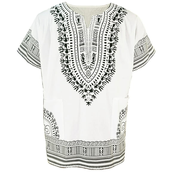 White Traditional African Print Dashiki Shirt - L