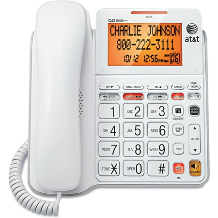 AT&T CL4940 Corded Standard Phone with Answering System and Backlit Display, White [New Improved Version], Handsfree speakerphone. By Visit the ATT Store