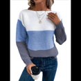 thumbnail image 2 of Suéter Informal de Cuello Redondo, Acanalado, de Punto con Bloques de Color, Hombros Caídos y Larga para Mujer, Otoño e Invierno. Azul XL, 2 of 9