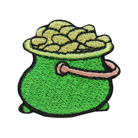 ID 3313A Pot Of Gold Patch ST Patrick's Day Coins Embroidered Iron On Applique