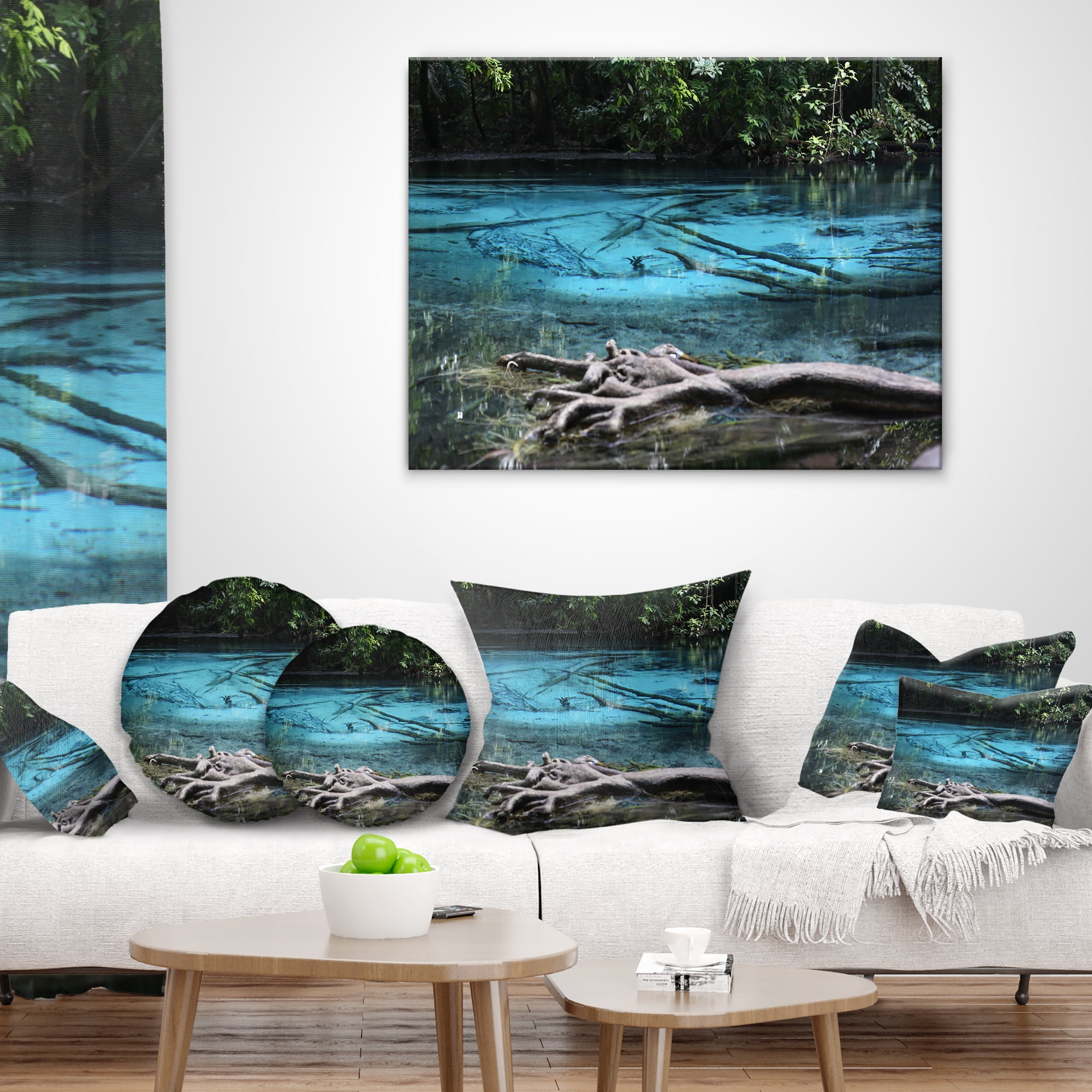 Designart Blue Pond in Deep Forest - Landscape Photography Throw Pillow - 12x20