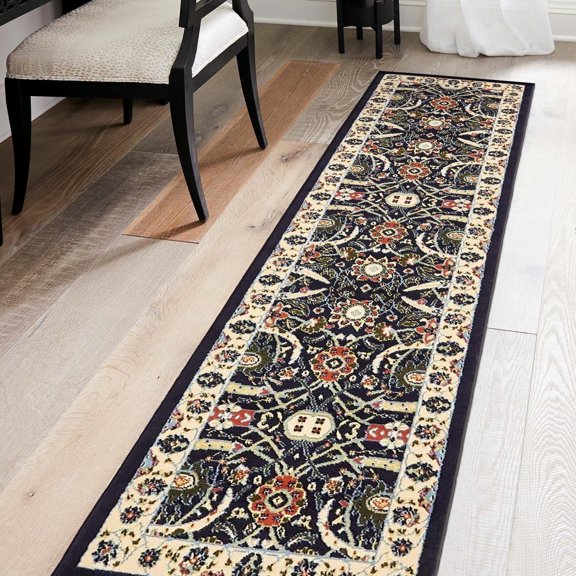 Unique Loom Espahan Collection Area Rug - Cape Cod (2' 7" x 10' Runner Navy Blue/Black)