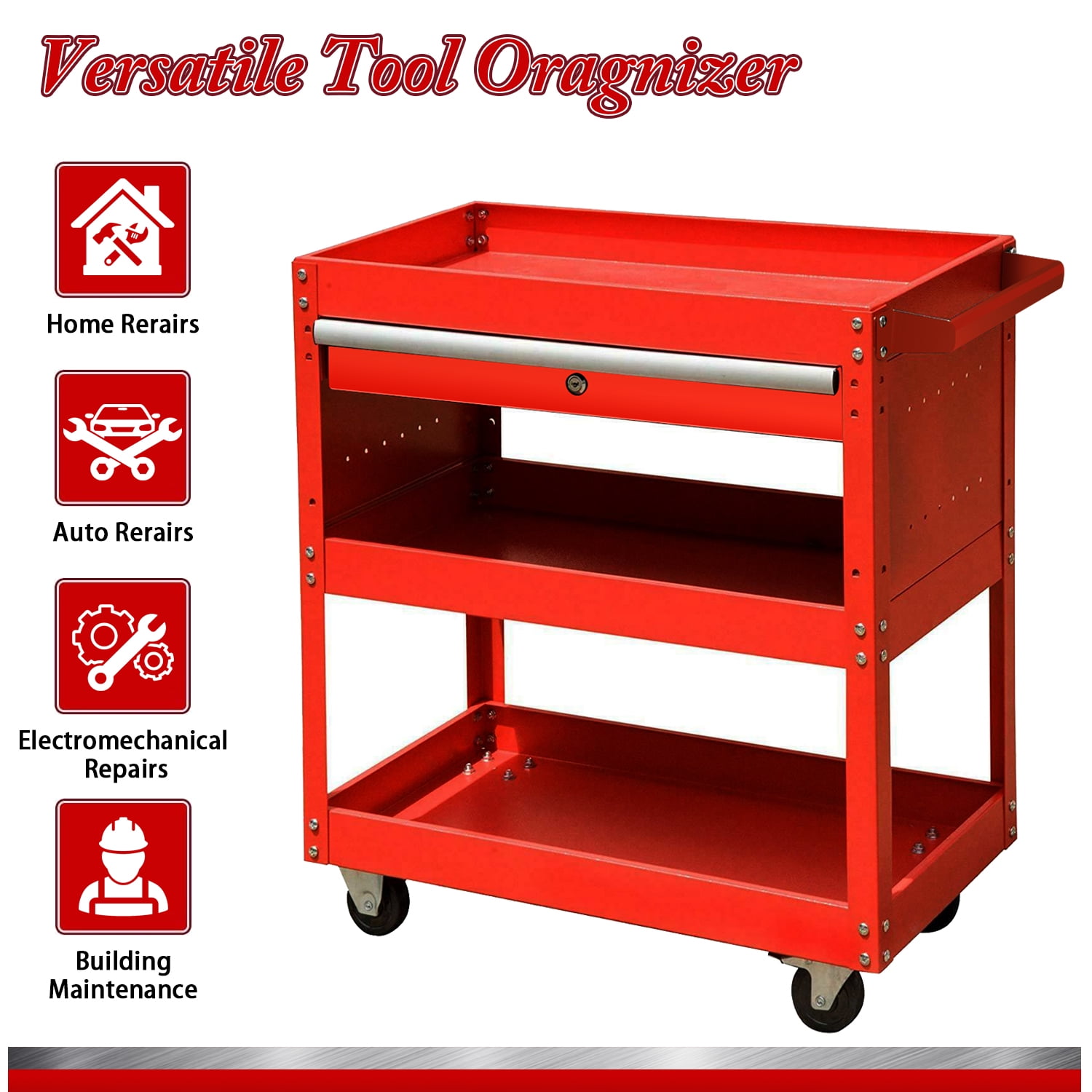  YATOINTO Updated Rolling Tool Cart 330LBS Metal 3 Tier Rolling  Cart Carts with Wheels Heavy Duty Utility Carts, Ergonomic Handle Rolling  Mechanic Tool Cart Storage Organizer for Warehouse Garage : Industrial