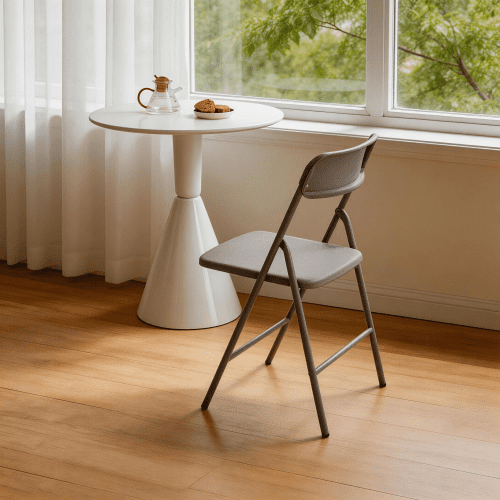 DRNANLIT Folding Chairs, Heavy-Duty Steel, Stackable, PP Cushion, Grey, Indoor/Outdoor, 4-Pack